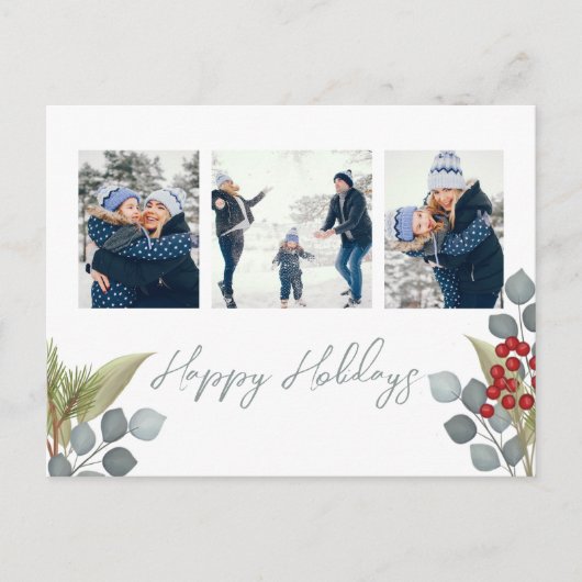 クリスマスホリデーホリーベリーグリーンリー4写真 シーズンポストカード (正面)