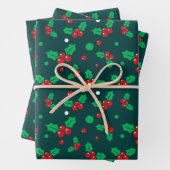 クリスマスホリデーホリーベリーミストレートパターン ラッピングペーパーシート (インサイチュ)
