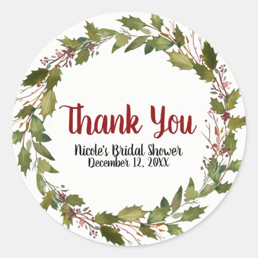 クリスマスホリデーホリーベリー葉ズウィンター ラウンドシール (正面)