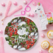 クリスマスホリデーホリー葉ズレッドベリーパターン ペーパープレート (パーティー)