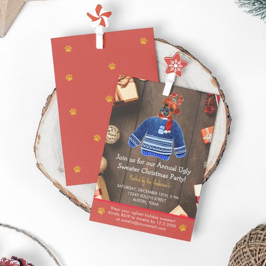 クリスマスホリデーボクサードッグ醜いセーターパーティー 招待状
