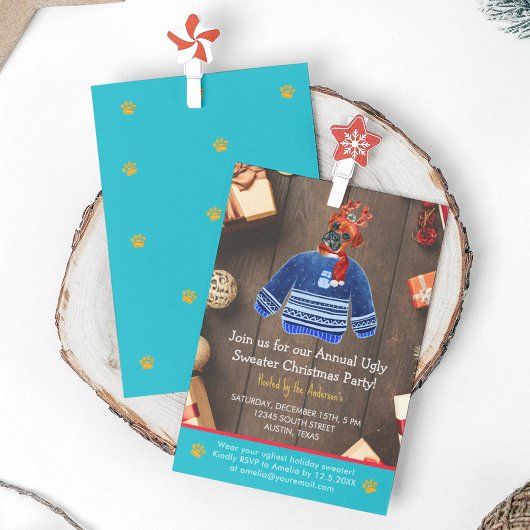 クリスマスホリデーボクサードッグ醜いセーターパーティー 招待状