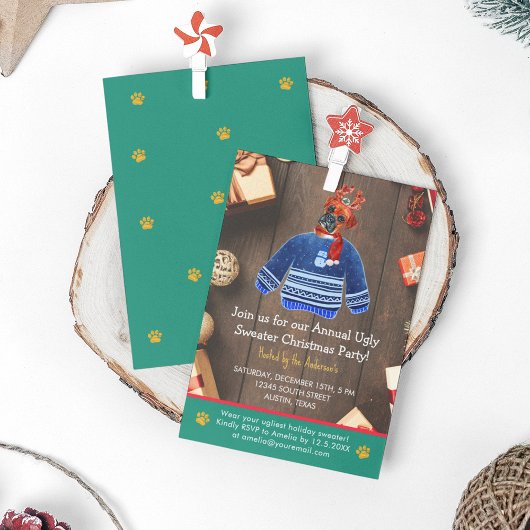 クリスマスホリデーボクサードッグ醜いセーターパーティー 招待状