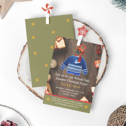 クリスマスホリデーボクサードッグ醜いセーターパーティー 招待状