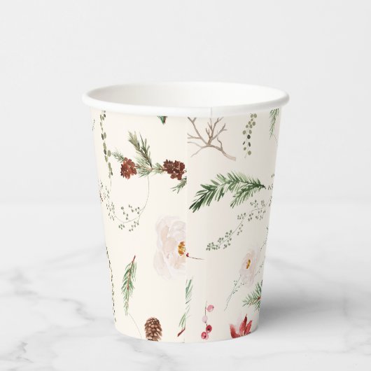 クリスマスホリデーボホポインセチアエレガントグリーンリー 紙コップ (右)
