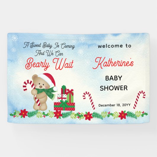 クリスマスホリデーボーイベアービーバーウェイベビーシャワー 横断幕 (横)