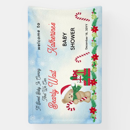 クリスマスホリデーボーイベアービーバーウェイベビーシャワー 横断幕 (縦)