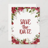 クリスマスホリデーポインセチア結婚式の日付を保存 案内ポストカード (正面/裏面)