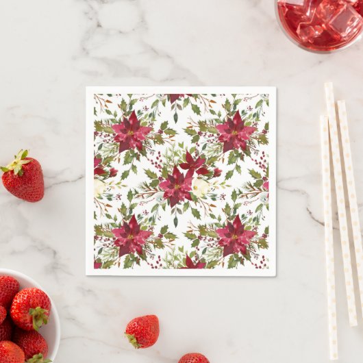 クリスマスホリデーポインセティアフラワーウィンターフローラ スタンダードカクテルナプキン (インサイチュ)