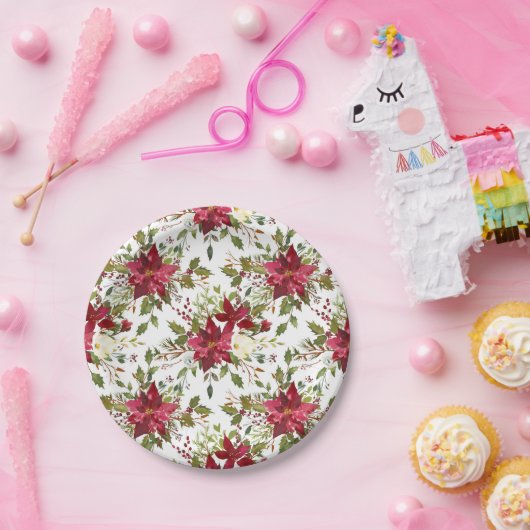 クリスマスホリデーポインセティアフラワーウィンターフローラ ペーパープレート (パーティー)