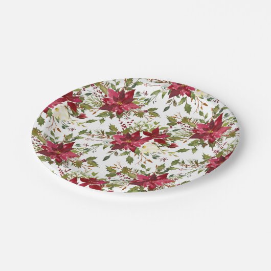 クリスマスホリデーポインセティアフラワーウィンターフローラ ペーパープレート (アングル)