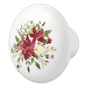 クリスマスホリデーポインセティアフラワーホリーベリー セラミックノブ (右)