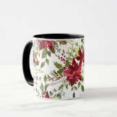 クリスマスホリデーポインセティアフラワーホリーベリー マグカップ (正面左)