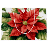 クリスマスホリデーポインセティアホリーベリーレッドグリーン ラージペーパーバッグ (裏面)