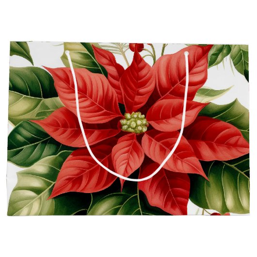 クリスマスホリデーポインセティアホリーベリーレッドグリーン ラージペーパーバッグ (裏面)