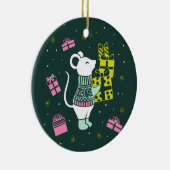 クリスマスホリデーマウスとプレゼントイラストレーション セラミックオーナメント (右)