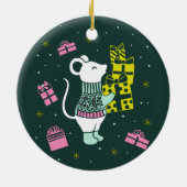 クリスマスホリデーマウスとプレゼントイラストレーション セラミックオーナメント (裏面)