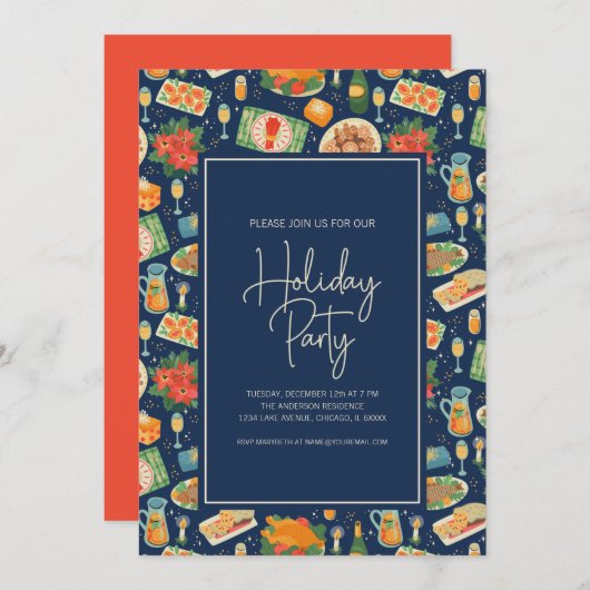 クリスマスホリデーミールホリデーパーティー 招待状 (正面/裏面)