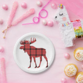 クリスマスホリデームースレッドプレイドタータンチェックパターン ペーパープレート (パーティー)