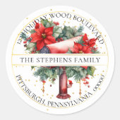 クリスマスホリデーメールボックスフローラ差出人住所 ラウンドシール (正面)