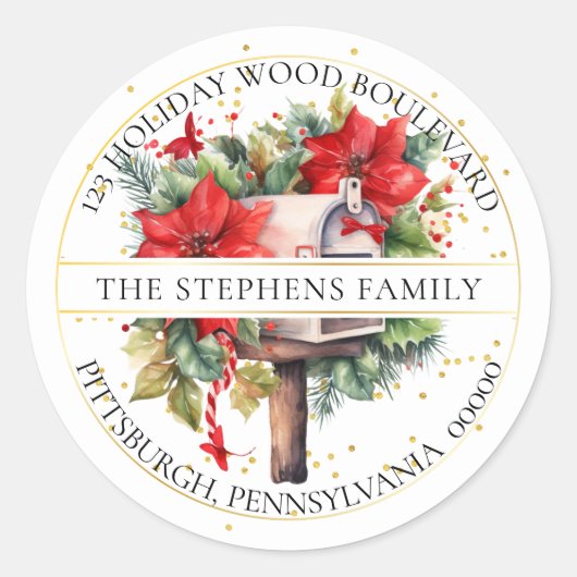 クリスマスホリデーメールボックスフローラ差出人住所 ラウンドシール (正面)