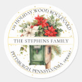 クリスマスホリデーメールボックスフローラ差出人住所 ラウンドシール (正面)