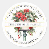 クリスマスホリデーメールボックスフローラ差出人住所 ラウンドシール (正面)