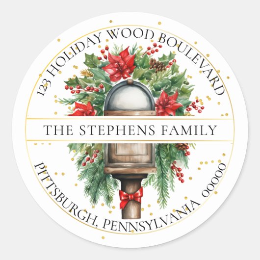 クリスマスホリデーメールボックスフローラ差出人住所 ラウンドシール (正面)