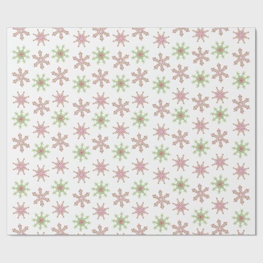 クリスマスホリデーモダンかわいい赤い緑の雪片 ラッピングペーパー (フラット)