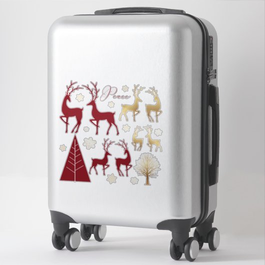 クリスマスホリデーモダンエレメンツ赤金ゴールド シール (スーツケース)