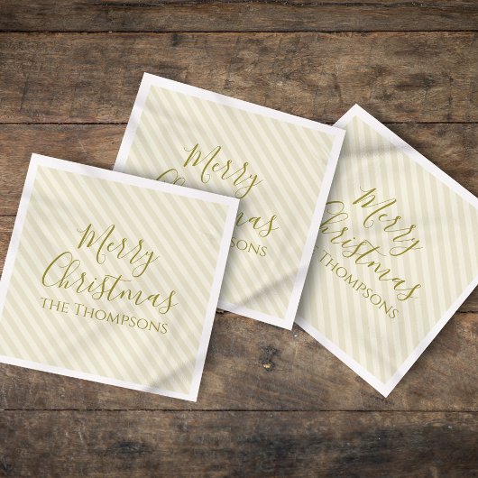 クリスマスホリデーモダンミニマル金ゴールドストライプ スタンダードカクテルナプキン