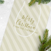 クリスマスホリデーモダンミニマル金ゴールドストライプ ミディアムペーパーバッグ