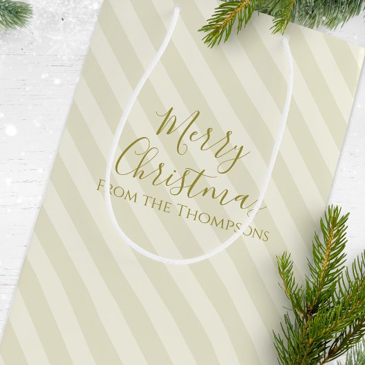 クリスマスホリデーモダンミニマル金ゴールドストライプ ミディアムペーパーバッグ