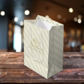 クリスマスホリデーモダンミニマル金ゴールドストライプ ミディアムペーパーバッグ