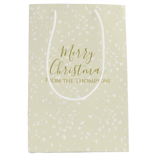 クリスマスホリデーモダンミニマル金ゴールド雪 ミディアムペーパーバッグ (正面)