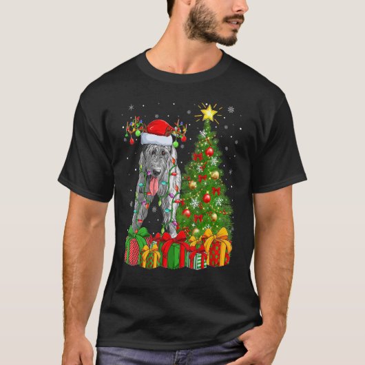 クリスマスホリデーライツサンタアイリッシュウルフハウンドグチ Tシャツ (正面)