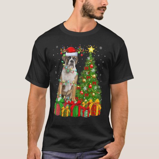 クリスマスホリデーライツサンタイングリッシュブルドッグクリスマ Tシャツ (正面)