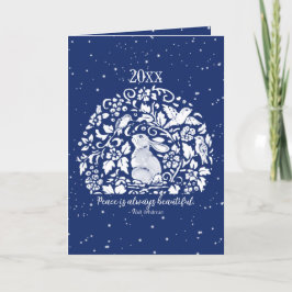 クリスマスホリデーラビットブルーホワイトピースイヤー シーズンカード