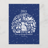 クリスマスホリデーラビットブルーホワイトピースイヤー シーズンポストカード (正面)