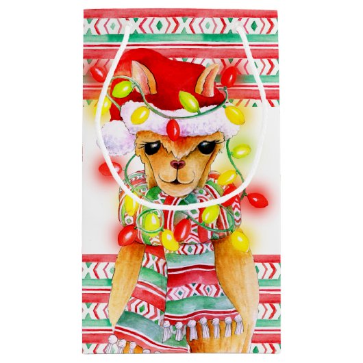 クリスマスホリデーラマ水の色のパターンカスタム スモールペーパーバッグ (裏面)