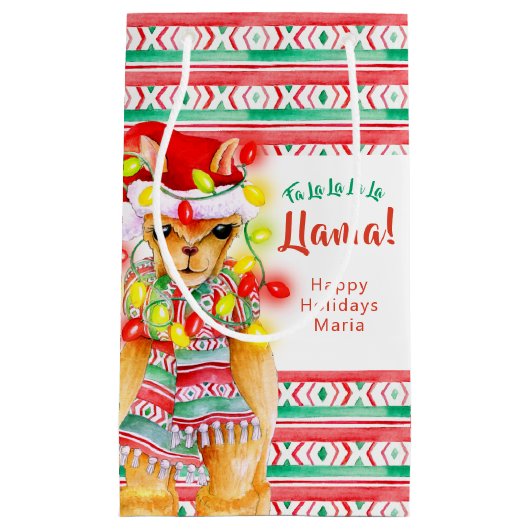 クリスマスホリデーラマ水の色のパターンカスタム スモールペーパーバッグ (正面)