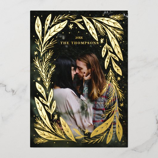 クリスマスホリデーリースフレームデザイン 箔シーズンカード (正面)