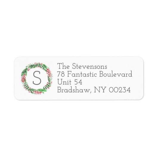 クリスマスホリデーリースモノグラムファミリーカード ラベル (正面)