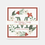 クリスマスホリデーリースモノグラム | クリスマスの名前 スタンダードカクテルナプキン (正面)