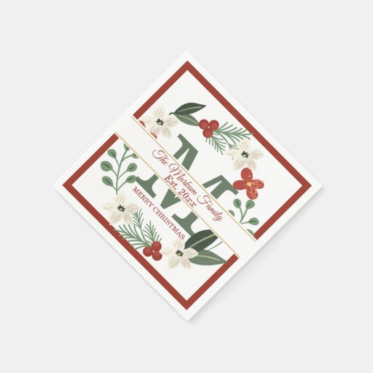 クリスマスホリデーリースモノグラム | クリスマスの名前 スタンダードカクテルナプキン (角)