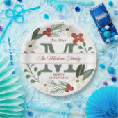 クリスマスホリデーリースモノグラム |クリスマスの名前 ペーパープレート (パーティー)