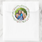 クリスマスホリデーリース写真ラベル ラウンドシール (バッグ)