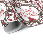 クリスマスホリデーリース（鳥）ショウジョウコウカンチョウレッドベリー ラッピングペーパー (ロールコーナー)