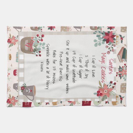 クリスマスホリデーレシピベーキングキュートレッド キッチンタオル (横)