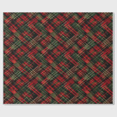 クリスマスホリデーレッドとグリーンプレイドゴールドフォイル ラッピングペーパー (フラット)